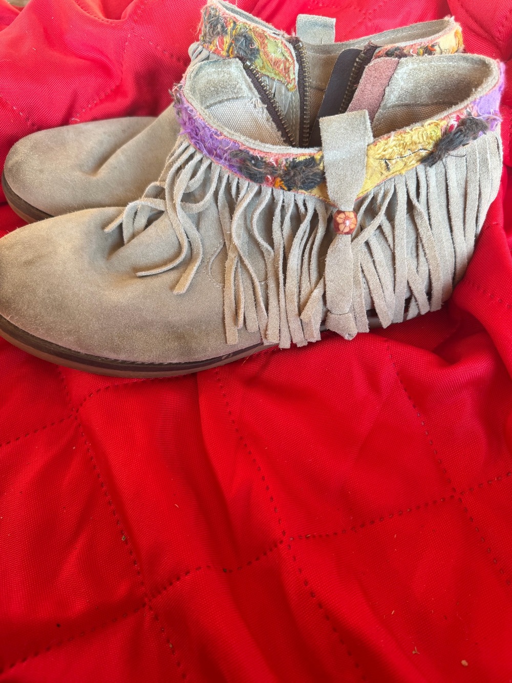 Women's Coolway Naim Fringe Leather/Suede Bootie in Tan Size 10
